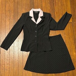 My Michelle Black Pinstripe Blazer with Pink Collar and matching skirt
